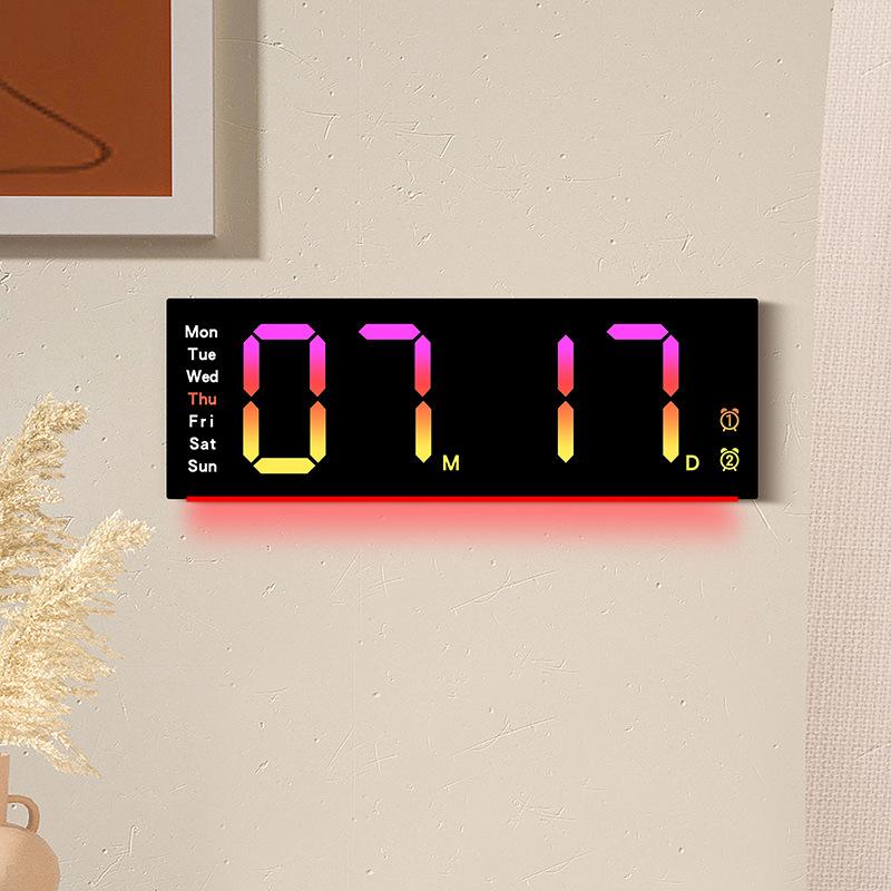 Creative Wall Clock, Simple Large Screen LED Clock, Living Room Clock, Characteristic Atmosphere Light, Multi-functional Clock