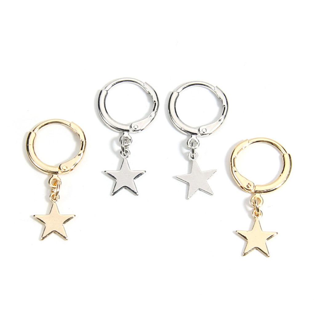 Women Girls Star Pendant Earrings Shiny Ear Clip Pin Copper Stud Jewelry Holiday Gift