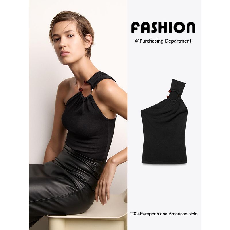 Za2025 Summer New Women Clothes Slim Fit Inlaid Knitted Asymmetric Design Sense Top 2142160 800