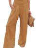 High Waisted Wide Leg Pants with Elastic Waistband, Light Beige Loose Fit Trousers for Women