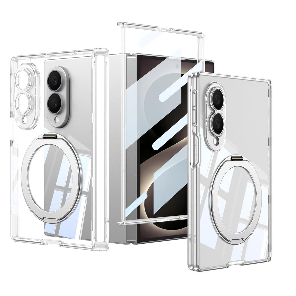 For Samsung Galaxy Z Fold 8 Wide 5G Case Skin-Friendly Transparent With Film Magnetic Rotating Bracket Shockproof Back Cover