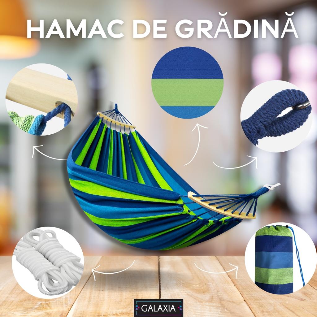 Double Hammock De Gardina 260×150 Cm GALAXIA® Blue Green Wooden Bar Cotton Double Hammock