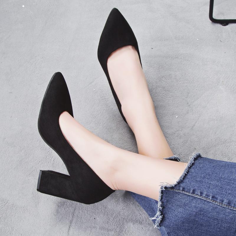 Black Formal Coarse Follow-up Shoes 2026 New Style Temperament High Heels Versatile Professional Pointed Work Women's Shoes