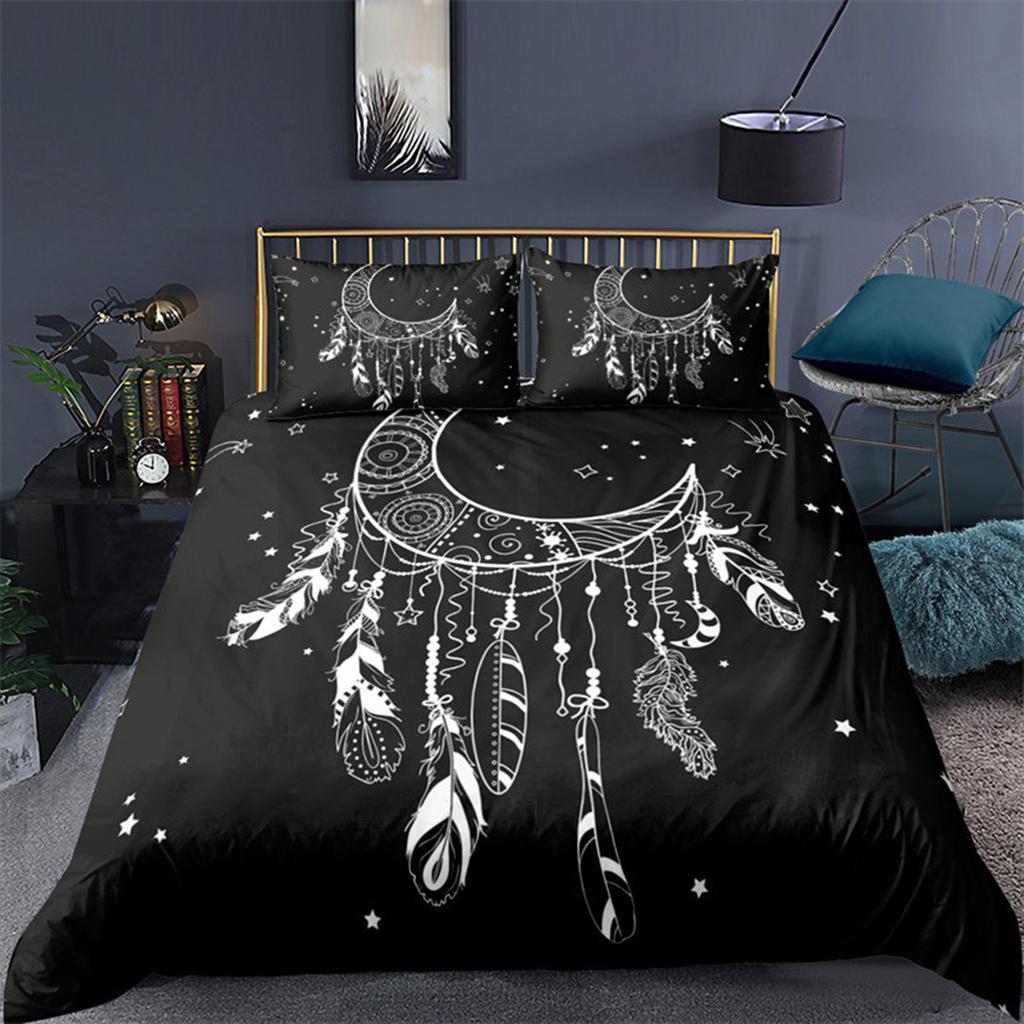 Dreamcatcher Bohemian Mandala Sun Moon and Feather Print Duvet Cover Microfiber Bedroom Decorations for Women Gifts Queen King