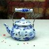 Emaille-Teekanne im chinesischen Stil 2,5L/1,5L, Anti-Verbrühungsgriff, Gasherd-Kessel, birnenförmige florale Emaille-Kaffeekanne