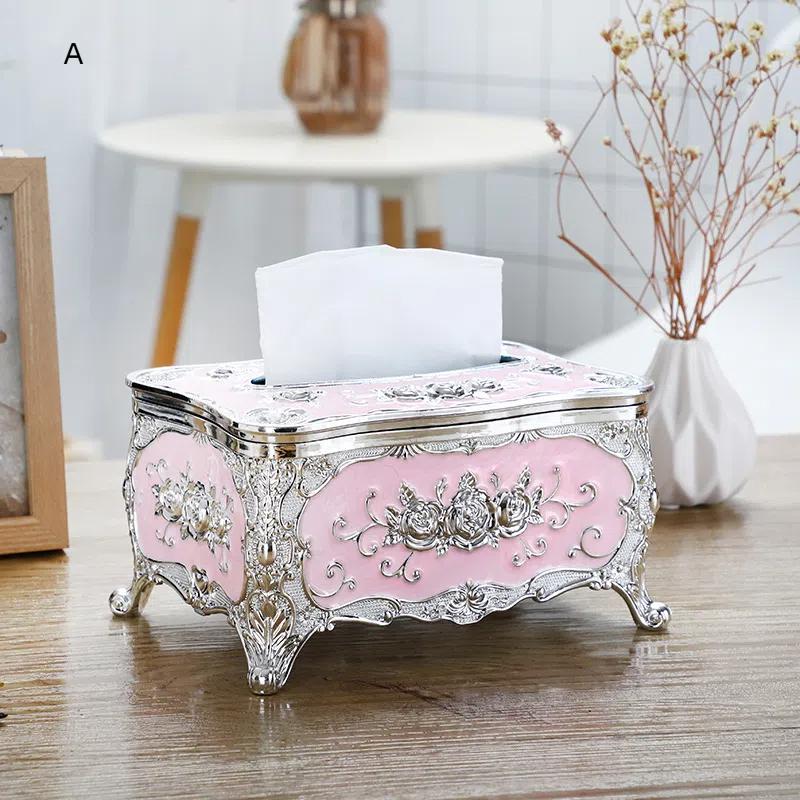 Rose Pattern Golden-Plated Tissue Box American Style Paper Holder Suitable For Multiple Rooms Home Desktop Decor