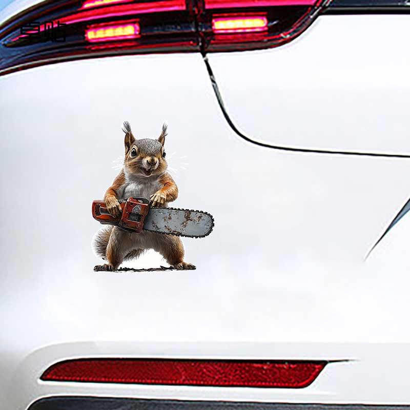 Squirrel With Chainsaw Car Sticker Vinyl Decal Waterproof Rear Window Motorcycle Camper Bumper Truck Laptop Decoration TM319