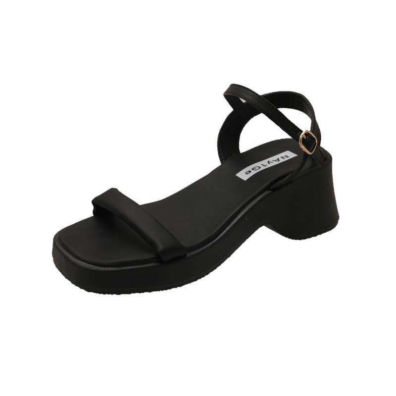 

Fairy wind thick heel open-toed fashion sandals woman 2025 summer Korean version new one-word buckle high-heeled Roman sandals woman 40 чорний