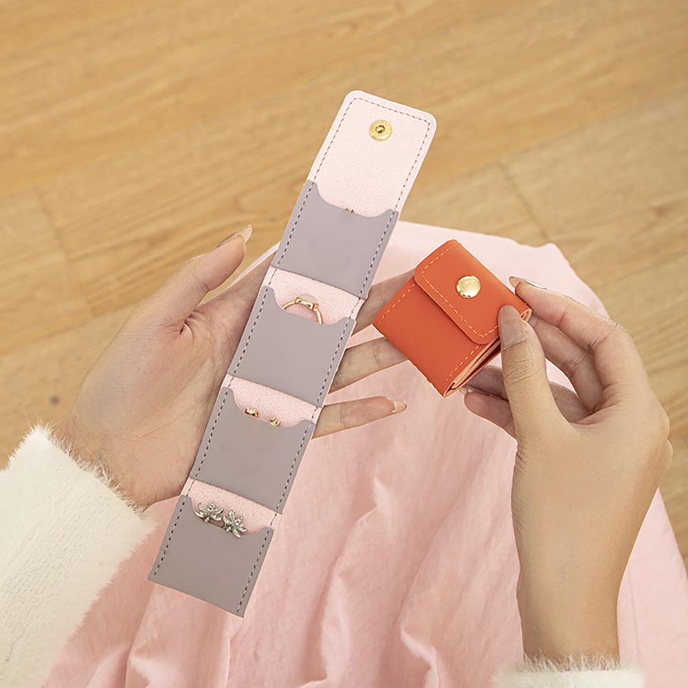 4 Compartments Mini Jewelry Bag Foldable Roll-up Jewelry Storage Pouch Jewelry Organizer For Rings Earrings Necklaces Bracelets