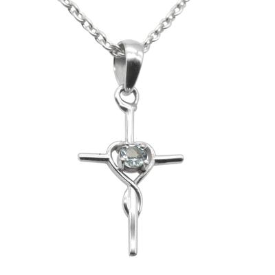 Blue Topaz Gemstone Cross Pendant Necklace 925 Sterling Silver Jewelry For Christmas Gift