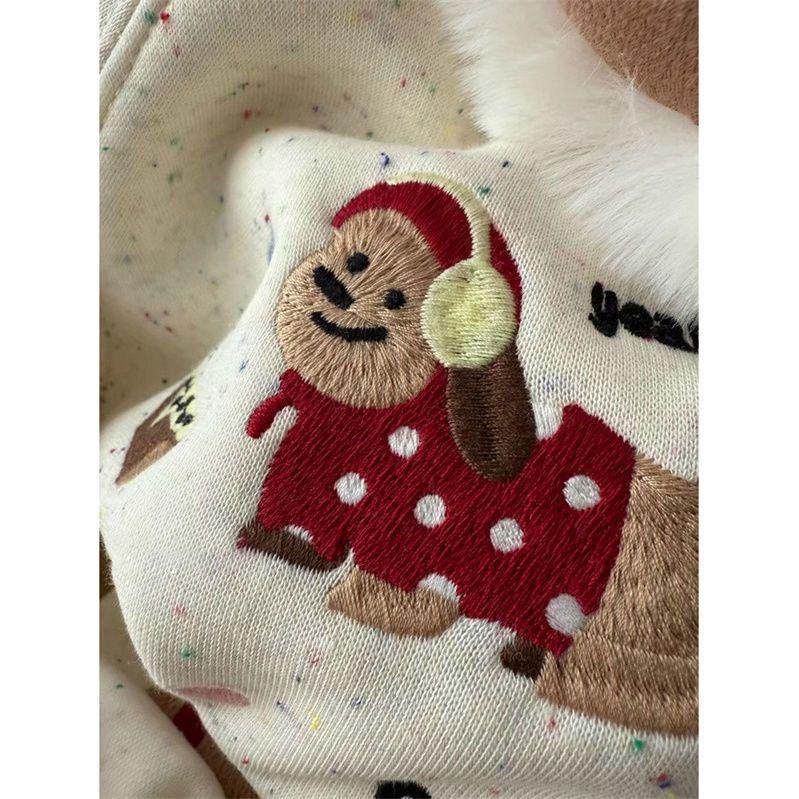 Women’s Cute Fleece-Lined Sweatshirt with Embroidered Puppies - Versatile and Warm for Autumn/Winter