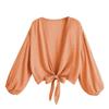 Fashion Casual Summer Women Beach Shirt Solid Color V Neck Solid Color Simple Crop Tops Elegant Ladies Tie Up Cardigans Streetwear Blouse Clothing