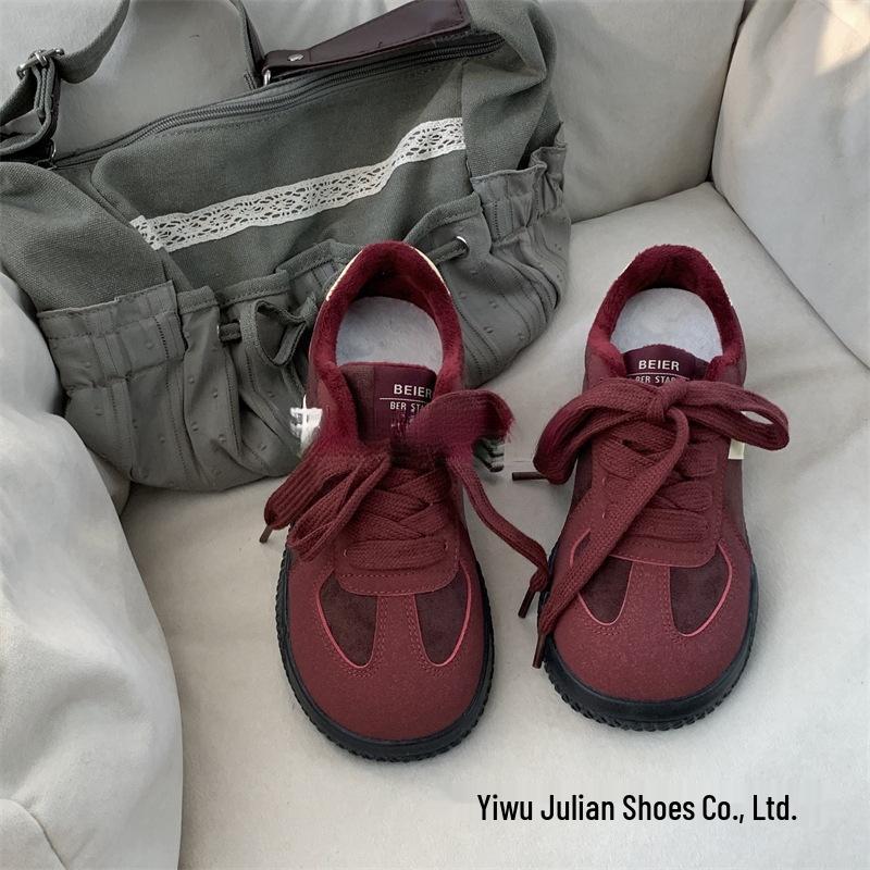 Jesień/Zima 2024 Retro Ciepłe Bawełniane Okrągły Nosek Wyściełane Futerkiem Buty Deskorolkowe Codzienne Niemieckie Trenery Buty Zimowe dla Kobiet i Mężczyzn