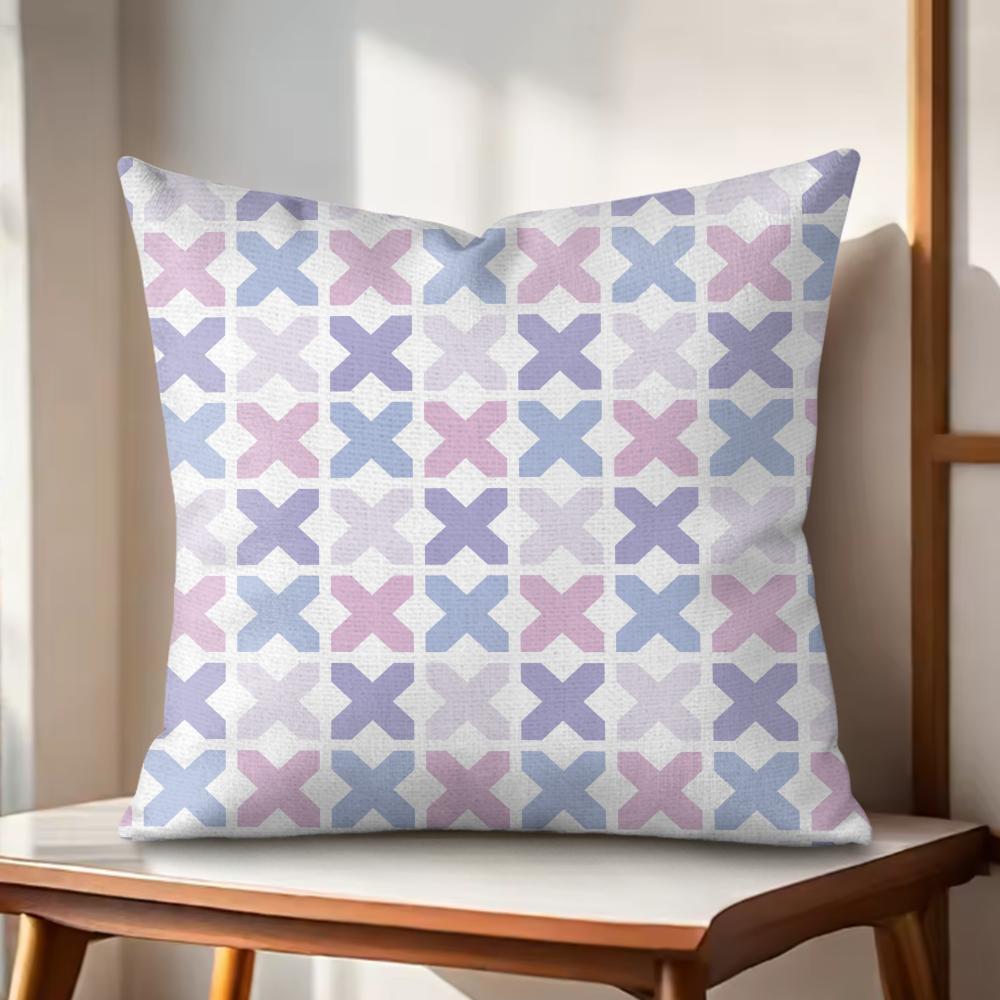 Simple purple plaid Cushion Cover Natural Linen Organic Fabric DoubleSided Printing Couch Pillow Covers Home Decor