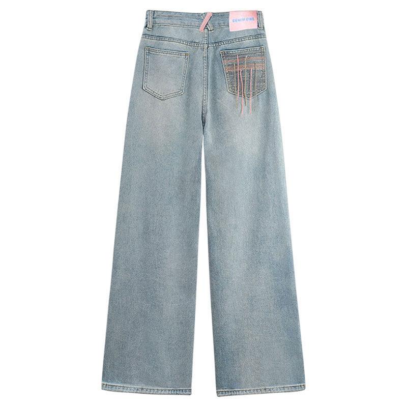 Whiksierng Slash Pocket Plain Jeans, Zipper Button Closure Versatile Straight Denim Pants, Women's Denim Jeans & Clothing