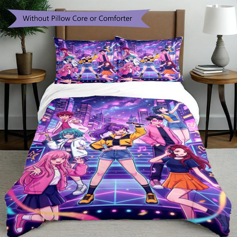 3pcs Duvet Cover Set (1*Duvet Cover + 2*Pillowcase, Without Core), KPop Demon Hunters Print Bedding Set, Bedroom Decor, All‑Season, Gift