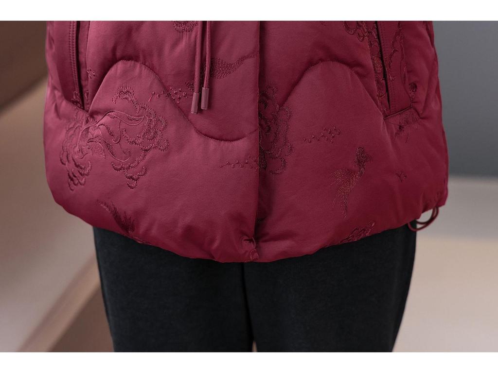 Plus Size Winter Down Coat for Mature Women - Elegant Chinese Style with Embroidery and Frog Buttons