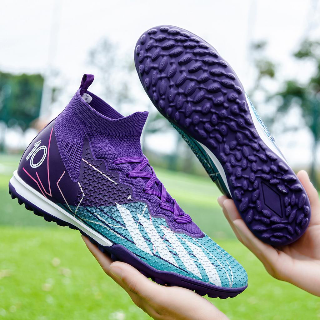 20252025 Flying woven football shoes high-top broken nails male and female students grass training long nails competition sports shoes