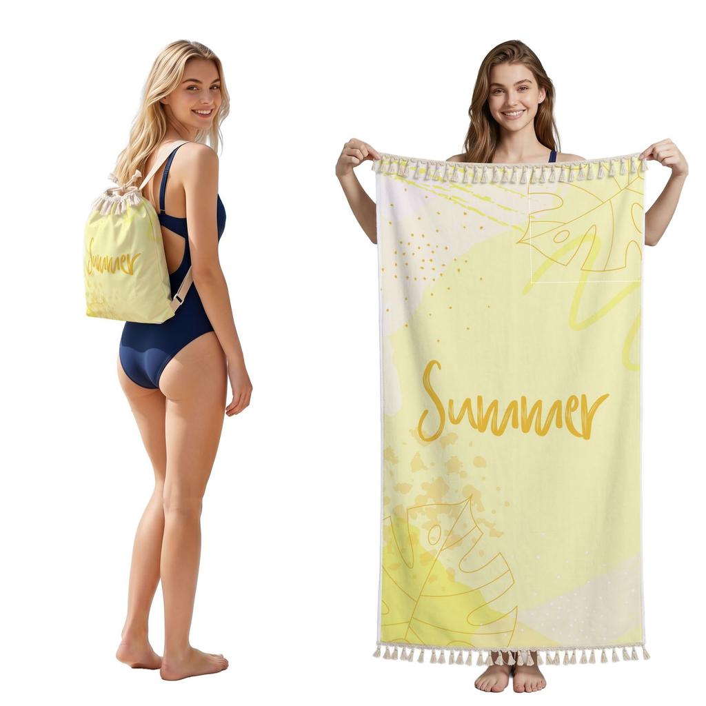 2 in 1 Microfiber Quick Dry Beach Towel Bag Convertible Foldable Printed Bath Towel Backpack