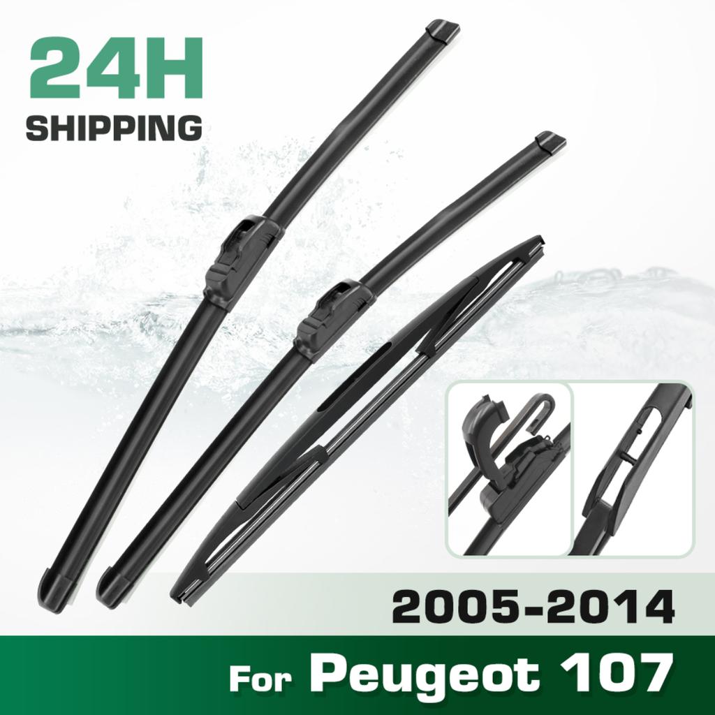 For Peugeot 107 2005-2014 2006 2007 2008 2009 Wiper Front & Rear Wiper Blades Windshield Windscreen Window Brushes 26"+26"+12