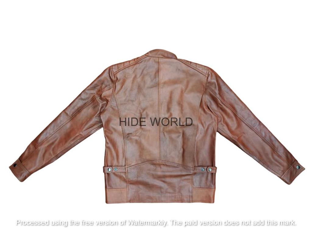 Äkta Lammskinn Herrläderjacka BRUN Handgjord Stilfull Biker Motorcykel