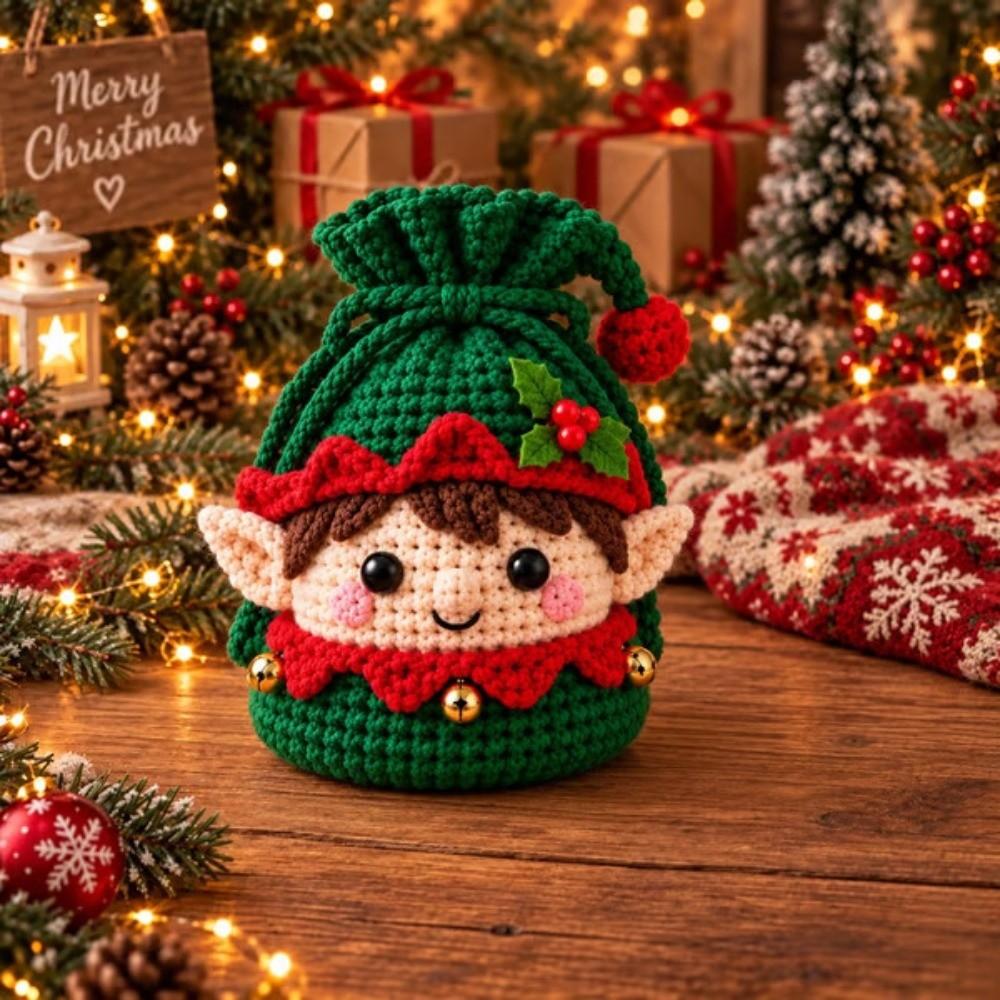Character Christmas Drawstring Gift Bag Drawstring Closure Crochet Gift Pouch Christmas Gifting