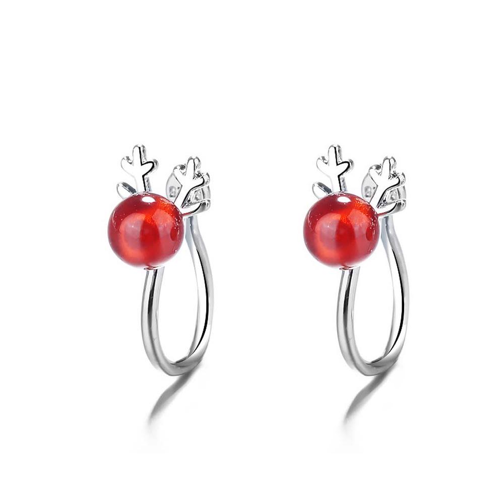 Yi Xuan U-Shaped Zircon Antler Ear Cuff with Pearls - Christmas Reindeer Earrings