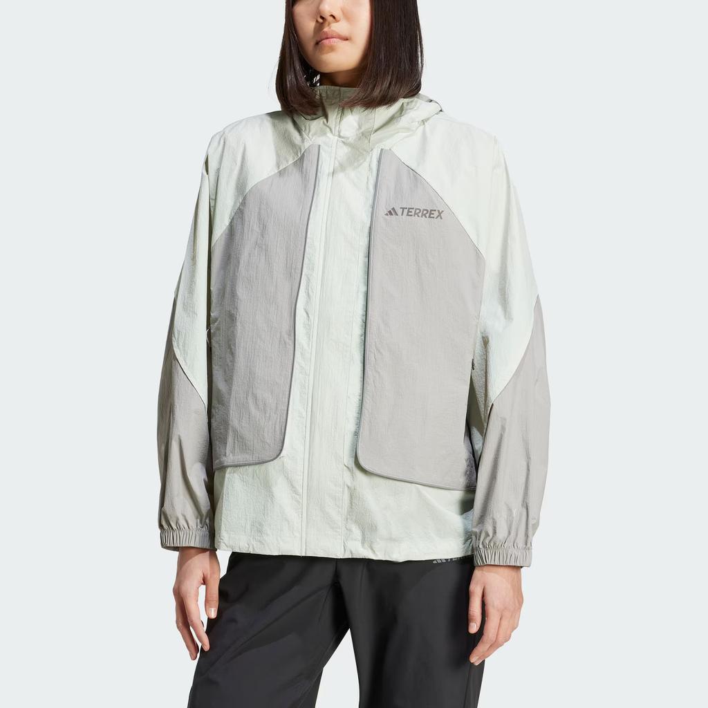 Adidas Terrex Xploric Wind.Rdy Outdoor Water-Repellent Windproof Breathable Hooded Long Sleeve Jacket Women Jacket Linen-Green Pure-Grey KA5151