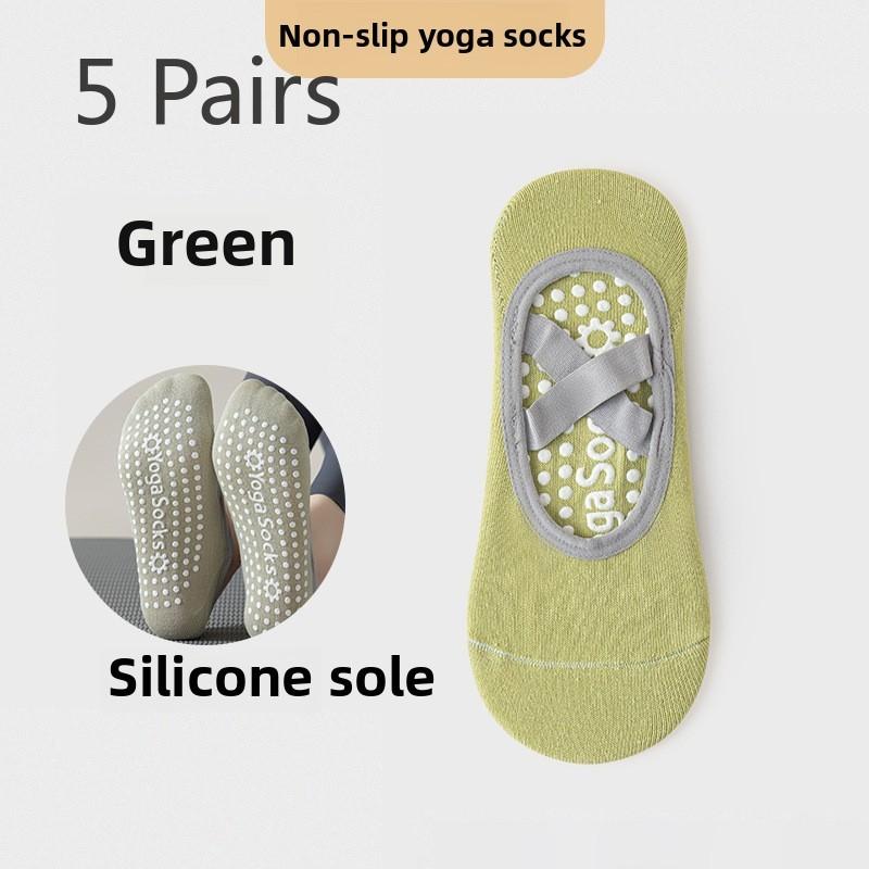 5 Pairs of Female Spring and Autumn Sports Silicone Non Slip Indoor Fitness Pilates Professional Yoga Boat Socks