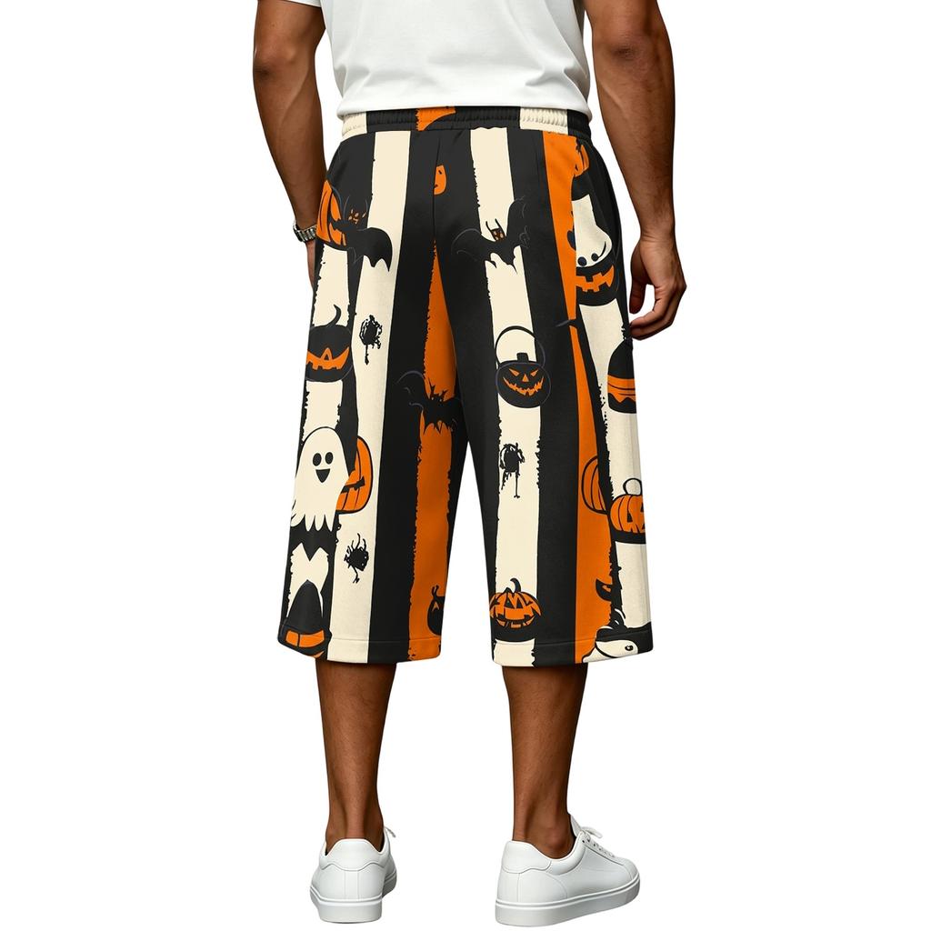 Men's Loose Fit Halloween Print Cargo Shorts with Large Pockets