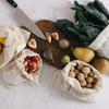 Cotton Mesh Storage Bag with Drawstring Breathable Hollow Design Extends Freshness Reusable Eco-Friendly Supermarket Travel Bag