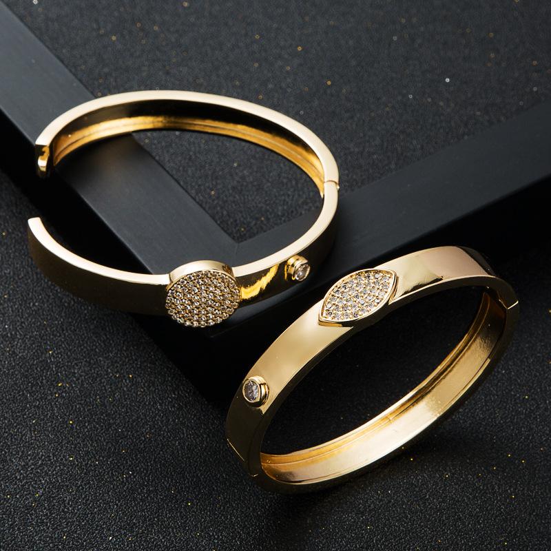 Copper Inlaid Zircon Real Gold Electroplated Bracelet Women's Exquisite Elastic Buckle Glossy Bracelet Bracelet