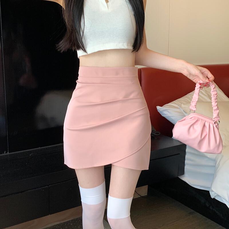 Zuose Summer 2026 High-Waist Pleated Irregular Hem Mini Skirt