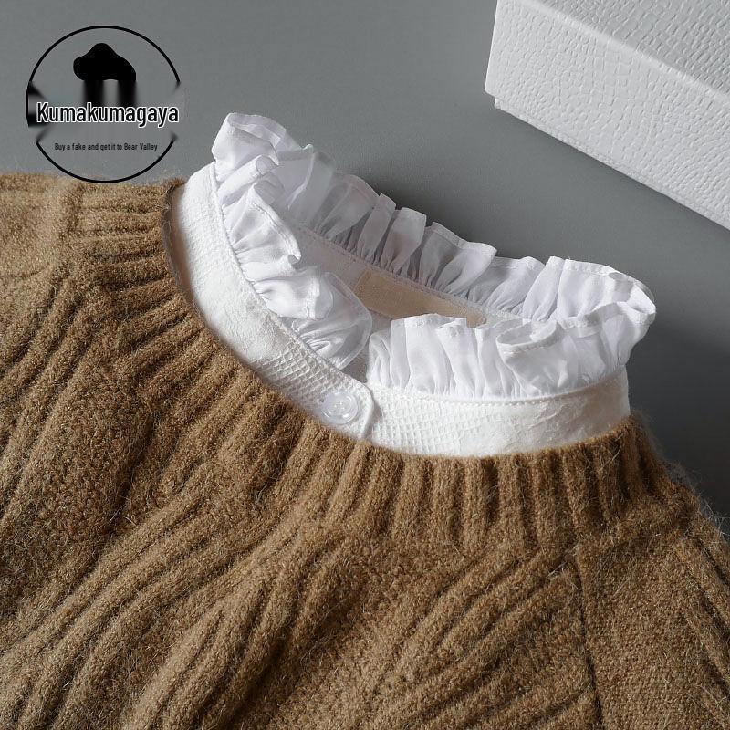 Women's Black Jacquard Cotton Dickey - Versatile Fake Collar for Spring Sweaters 