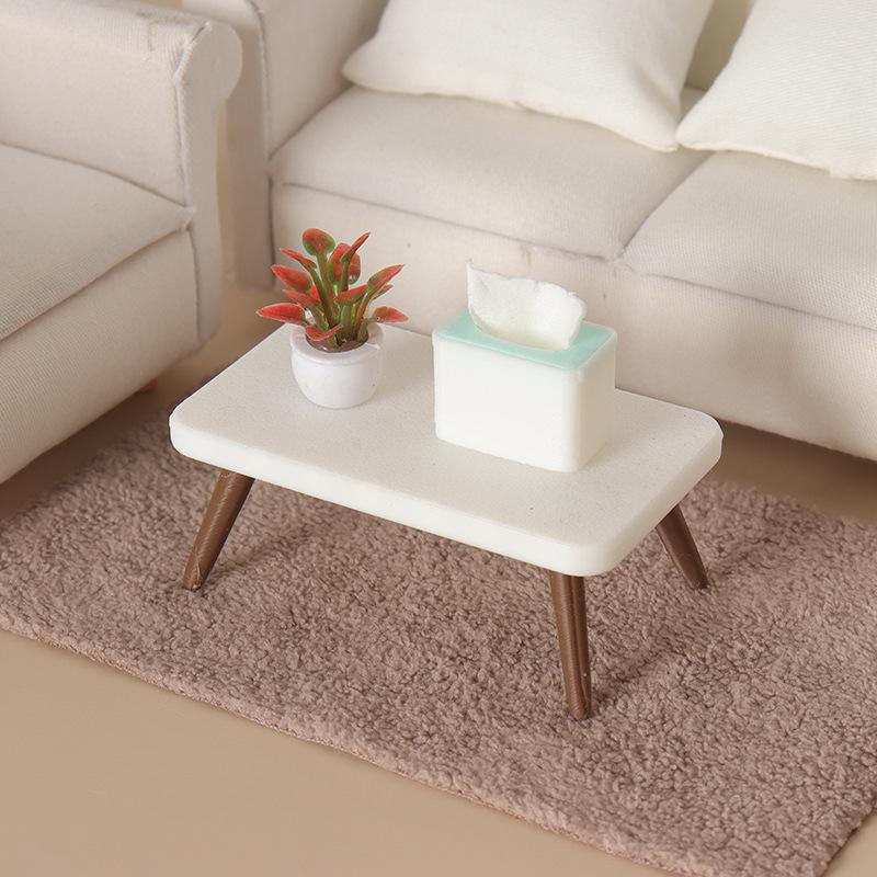 Dollhouse Miniature Coffee & Low Table Set with Sofa for Scene Decoration