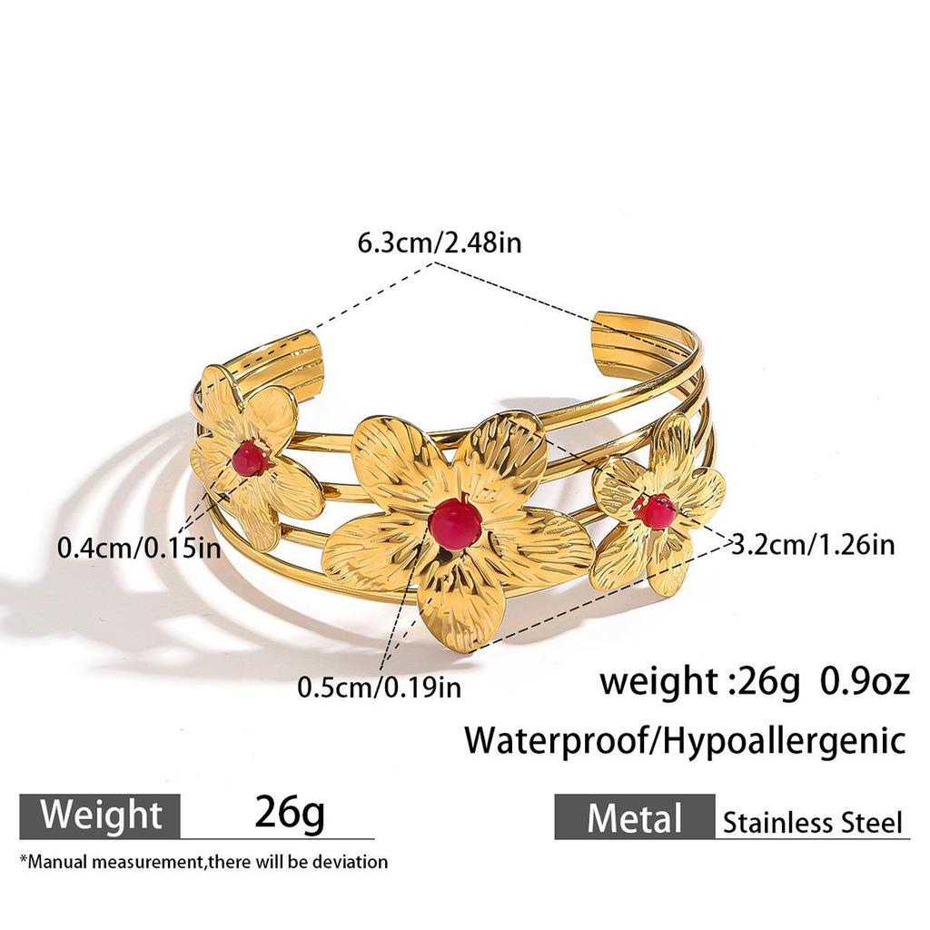European & American Ocean Style Stainless Steel Bracelet with Starfish, Seashell, Coral Flowers, and Natural Stone Bangle Hand Jewelry.