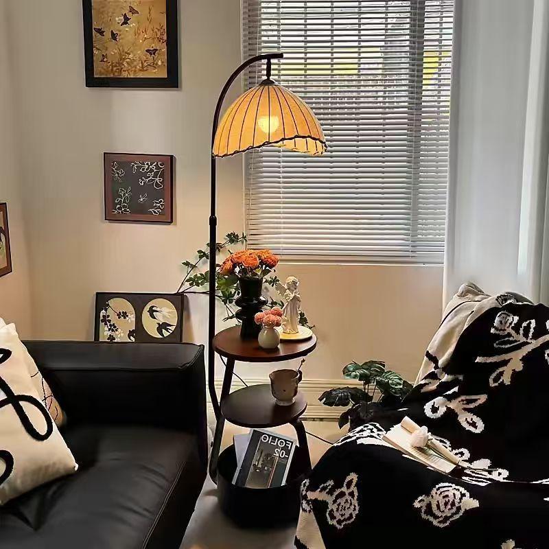 Chinese-Style Decorative Floor Lamp with Integrated Storage for Living Room or Bedroom