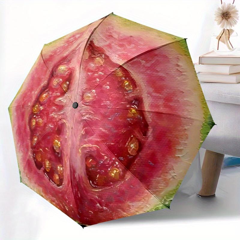 1pc Watermelon Pattern Automatic Folding Umbrella - Portable Foldable Design with 8 Ribs, Durable Plastic & Iron Frame, Casual Outdoor Acces