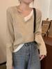 Women's French-Style Knit Sweater: Chic, Soft, Two-Piece Look with Revealing Collarbone for Spring, Autumn, and Winter.