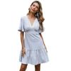 New women's summer floral skirt short-sleeved v-neck short slim-fit dress