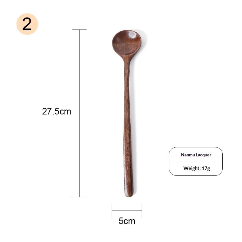 Natural BPA Free Long Handle Wooden Soup Spoon Round Smooth Scoop for Kitchen Porridge Dessert Tea Coffee Serving