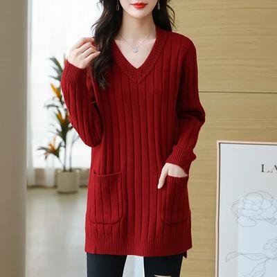 Trui voor Dames Herfst Winter Verdikte Pullover Trui Warme Gebreide Trui Lange Mouw V-Hals Grote Maat Trui Tops