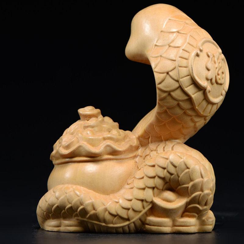 Cypress Wood Carving Snake Ornament, Solid Wood Carving Lucky Transfer Zodiac Snake Hand Piece Home Decoration Crafts Figurines