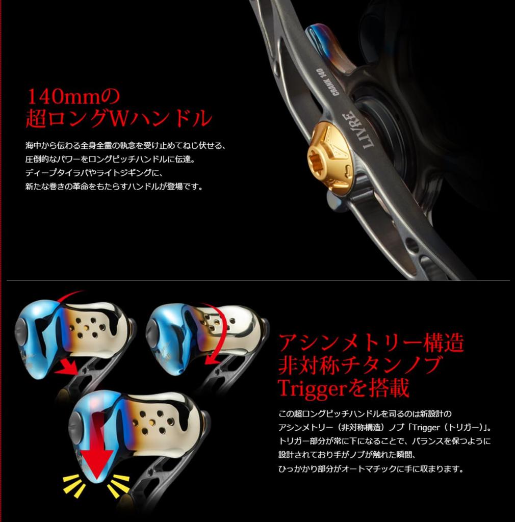 LIVRE 11907 Crank 140 with Trigger Shimano Gunmetal (CRANK 140) Knob, Left-Handed Reel, & Red, FLSK140-TR-GMR