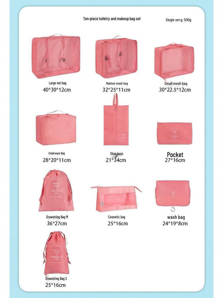 Seven-Piece Travel Storage Set: Wash Bag, Clothes, Underwear Organizer & Folding Sub-Pack