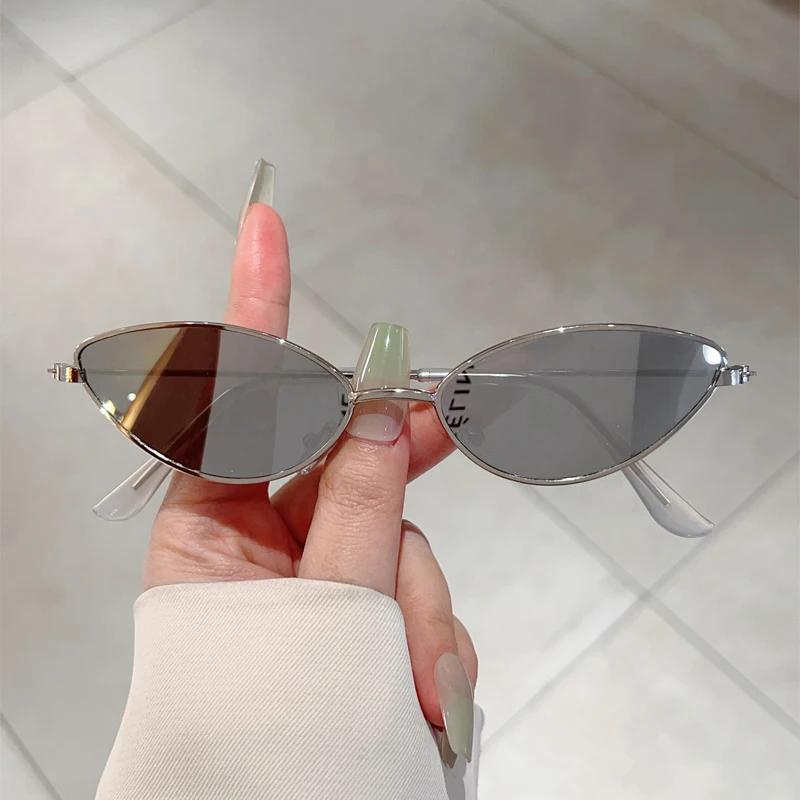 KAMMPT Vintage Cat Eye Sunglasses Women Retro Metal Rim Designer Sun Glasses Trendy Solid Color Outdoor Shades