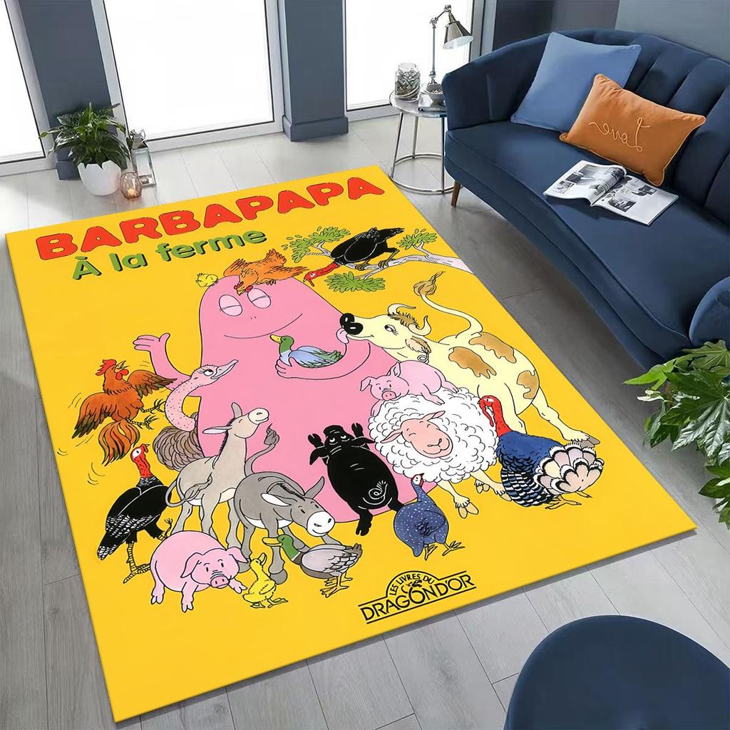 Cartoon Les Barbapapa Barbamama Family Rug for Bedroom Living Room Sofa Home Doormat Decor, Large Kids Play Non-slip Floor Mat