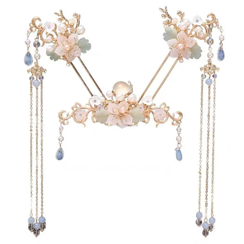 Hanfu Matching Rhinestones Hairpin Stylish Flower Shape Ancient Chinese Style Hair Pins Set