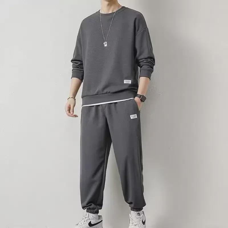 Men's Two-Piece Waffle Sweatshirt and Sweatpants Set - Available In Various Colors