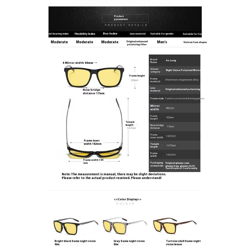 aoron Polarisierte Sonnenbrille für Herren und Damen Aluminium-Magnesium-Brillenbügel Sonnenbrillenbox Fahrsonnenbrille Nachtsicht